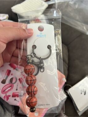 5/$25 Mint Orange Basketball Bead Keychain with Gunmetal Ring